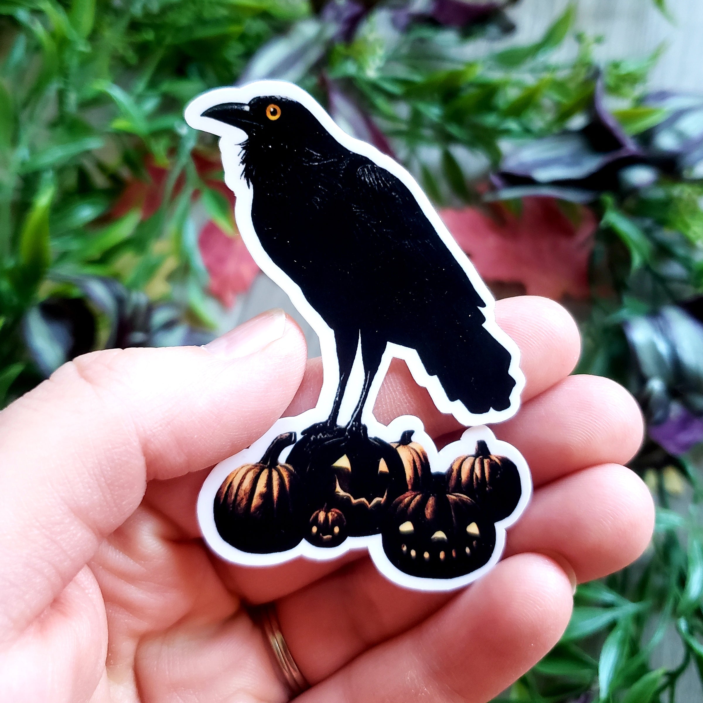 Vintage Halloween Pumpkin and Crow Vinyl Sticker