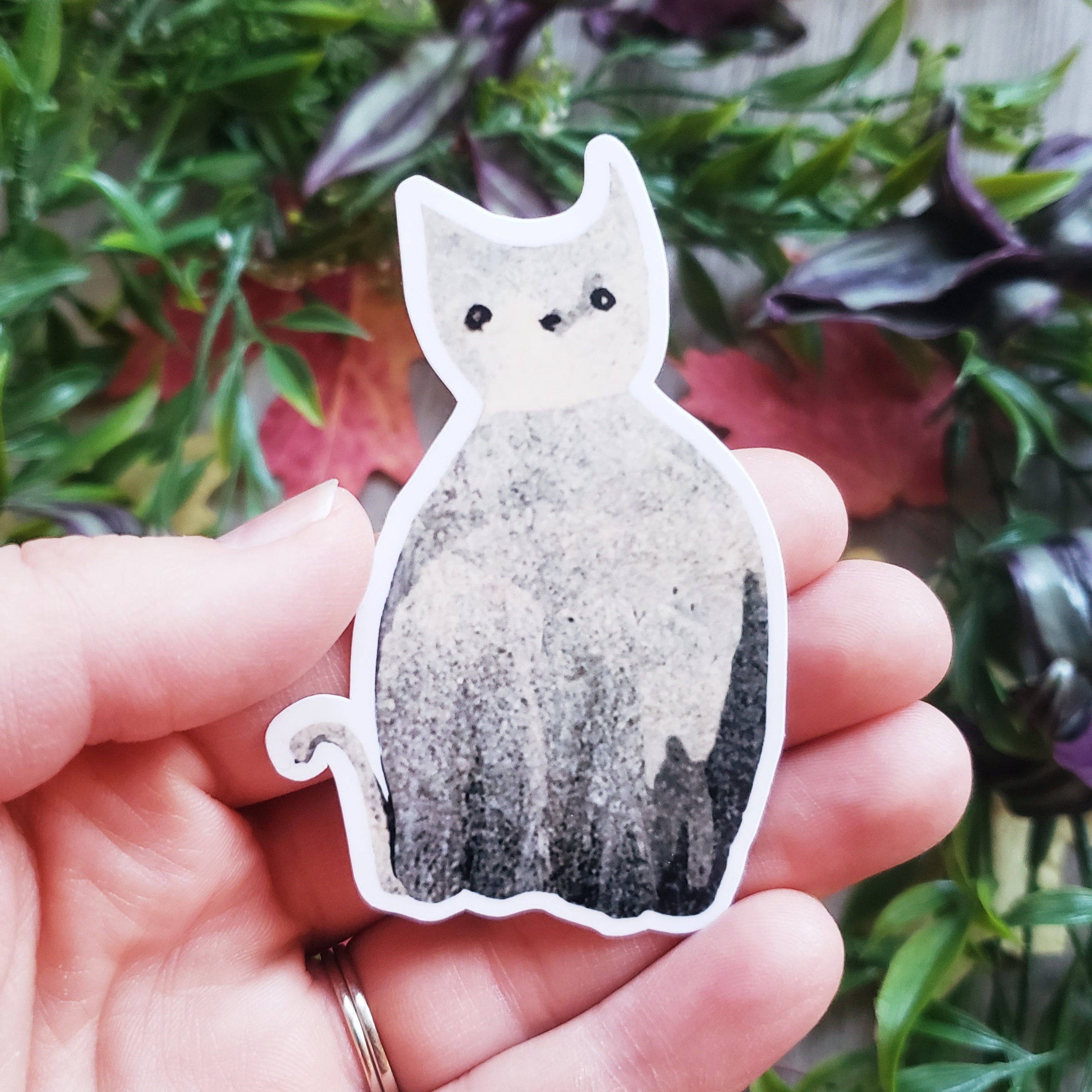 Vintage Halloween Cat Ghost Vinyl Sticker