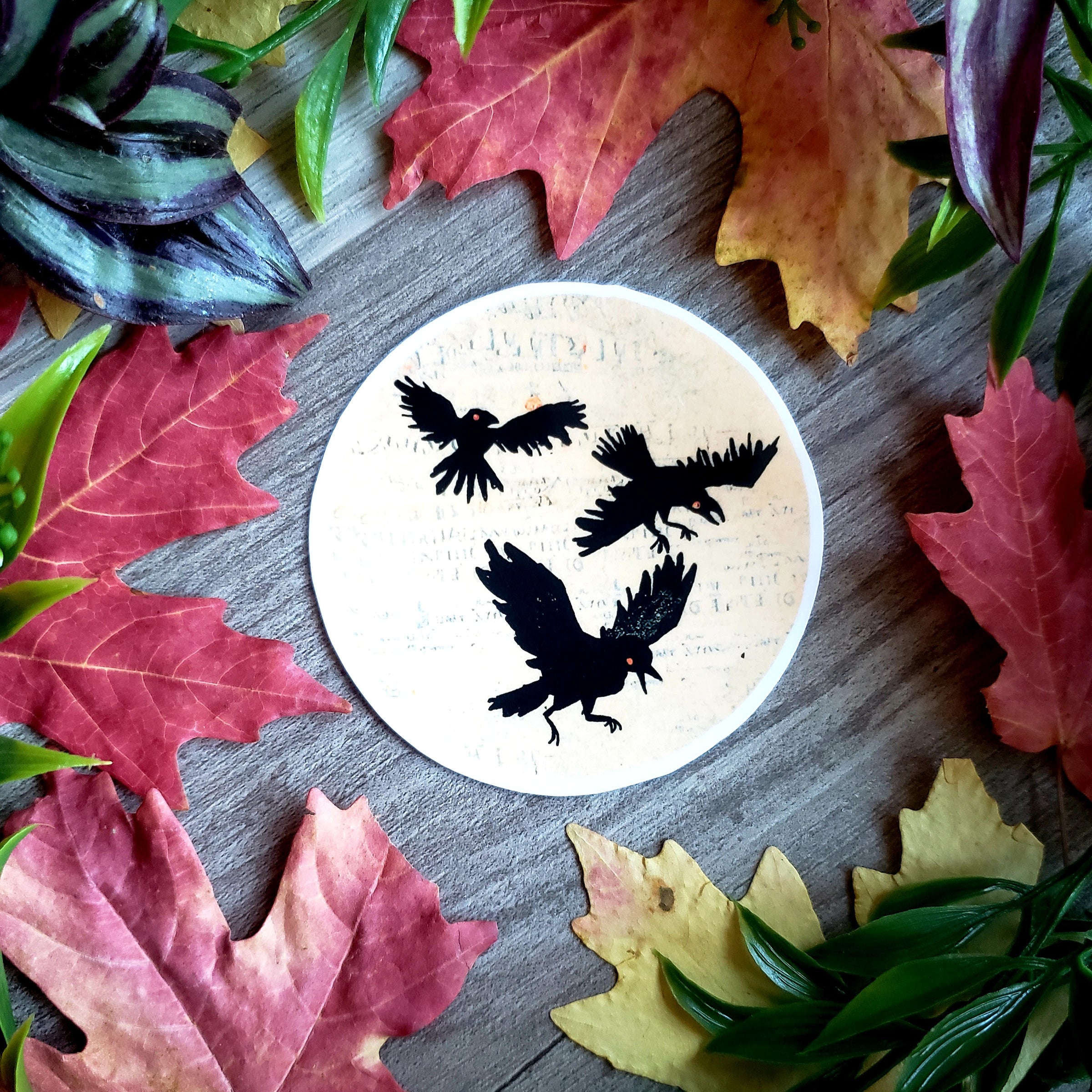 Vintage Halloween Raven Moon Vinyl Sticker