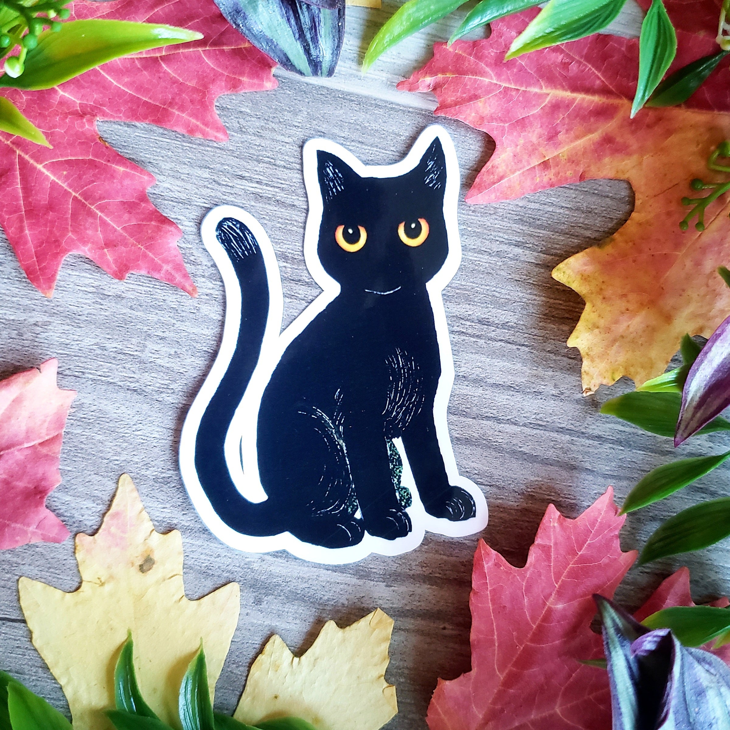 Vintage Halloween Black Cat Vinyl Sticker