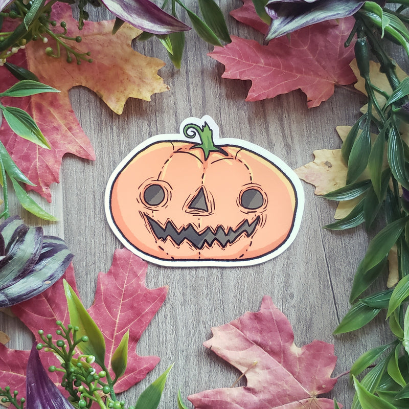 Old-fashioned Grinning Pumpkin Vinyl Sticker