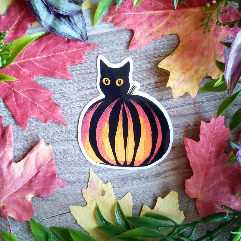 Vintage Halloween Hiding Black Cat Vinyl Sticker